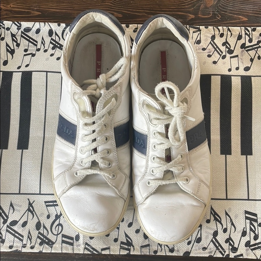 Prada White and Blue Men's Sneakers Size 6.5 Unisex